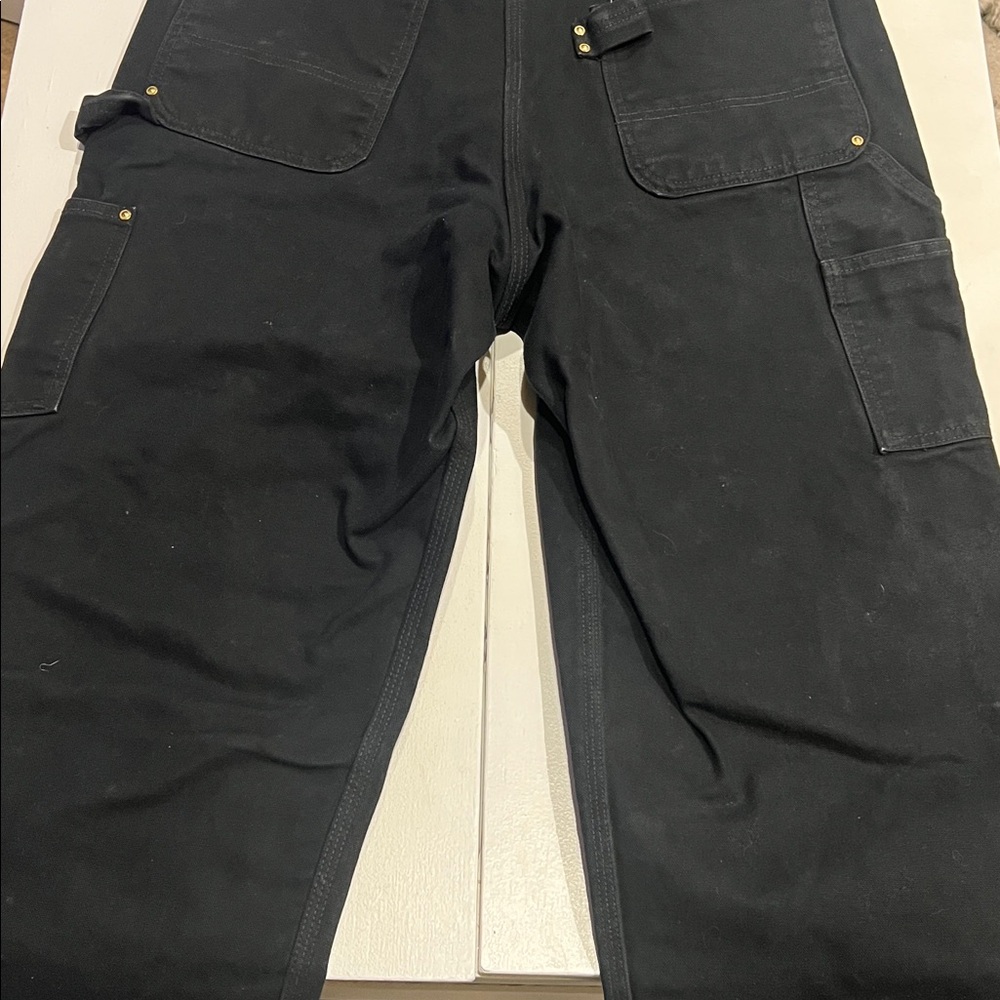 Vintage 90s Carhartt R01 BLK Black Duck Double Knee Bib Overalls size 38 - Picture 9 of 16